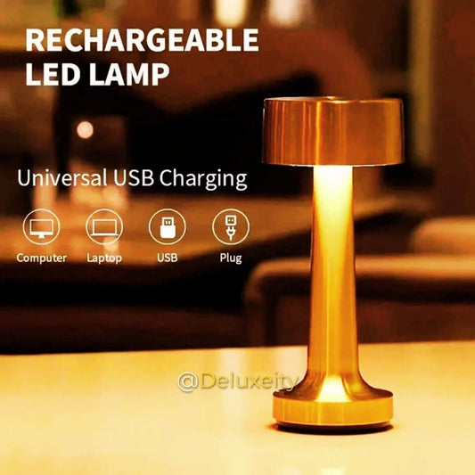 Golden Rechargeable LED Table Lamp – 3 Color Modes, Touch Control, Portable & Modern Design