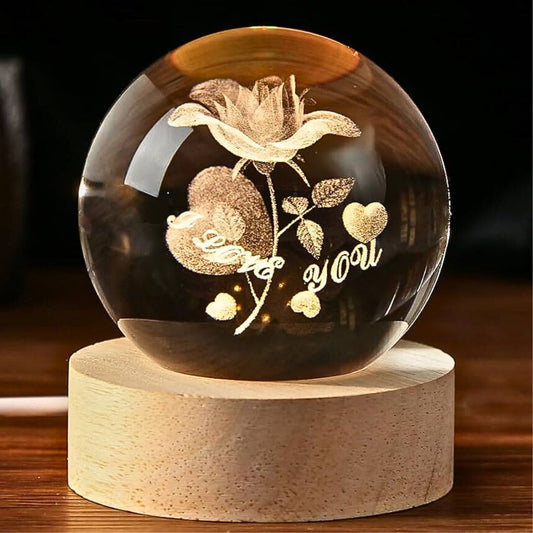 3D Engraved Solar System Lamp – LED Night Light with Wooden Base – Unique Crystal Ball lamp