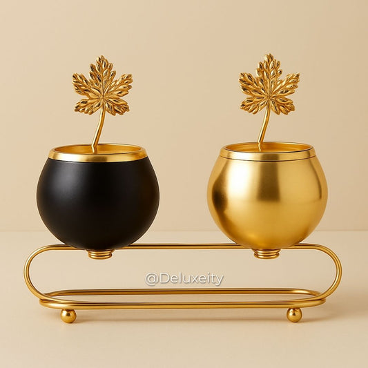 Luxe Vintage Candle Holders with Elegant Golden Feathers