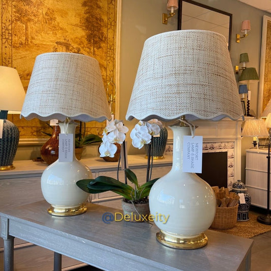 Luxury White Ceramic Table Lamp with Imported Beige Shade – Stylish & Modern💡