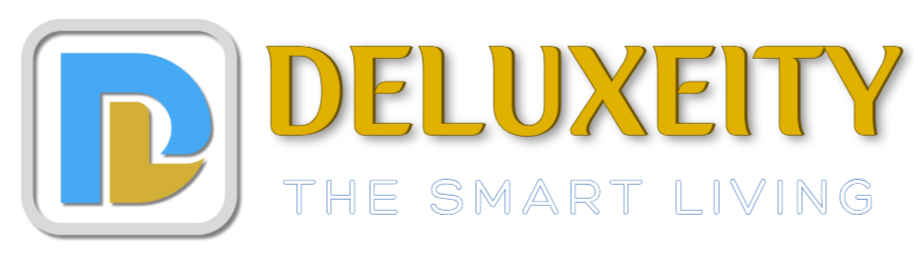 Deluxeity logo with 'The Smart Living' tagline on a white background