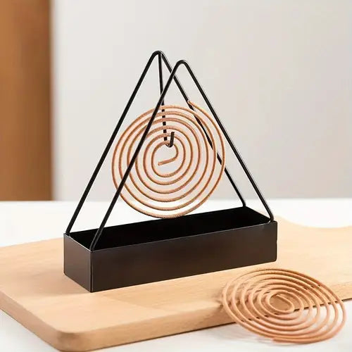 Sleek Triangle Iron Mosquito Coil Holder with Plastic Tray Stylish Protection Meets Smart Design