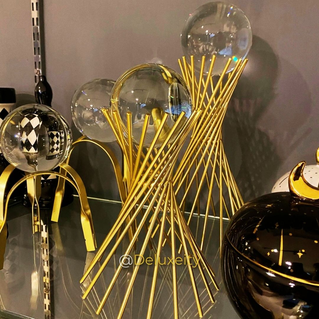 Modern Arts Crystal Nest Tower – Clear Crystal Ball with Gilded Metal Stand for Home & Office Decor
