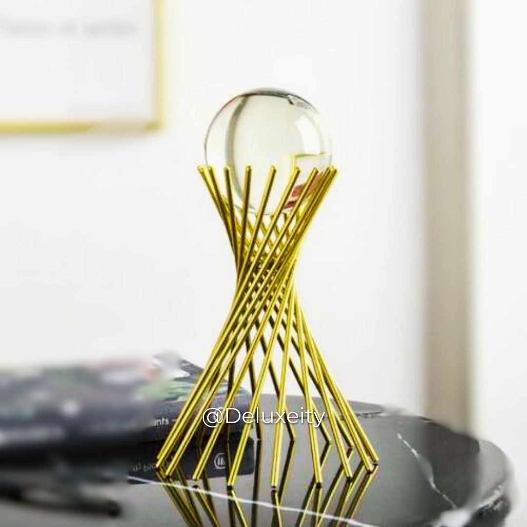 Modern Arts Crystal Nest Tower – Clear Crystal Ball with Gilded Metal Stand for Home & Office Decor