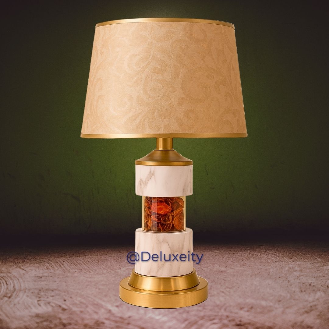 Deluxeity Marble & Floral Accent Table Lamp – Elegant Bedside Lighting for Bedroom & Living Room