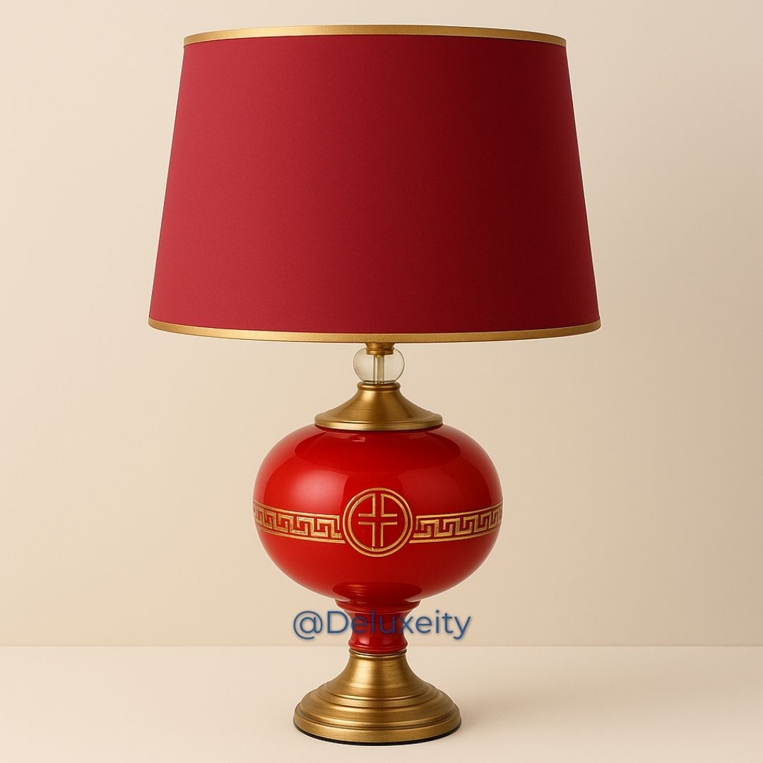 Luxury Red & Gold Table Lamp – Elegant Decorative Lighting for Home & Office