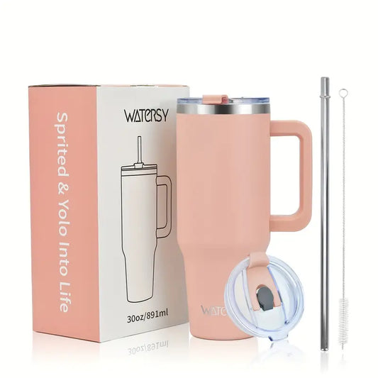 WATERSY Leakproof Insulated Tumbler – With Handle, Straw, & 2-in-1 Lid | Stainless Steel Travel Mug