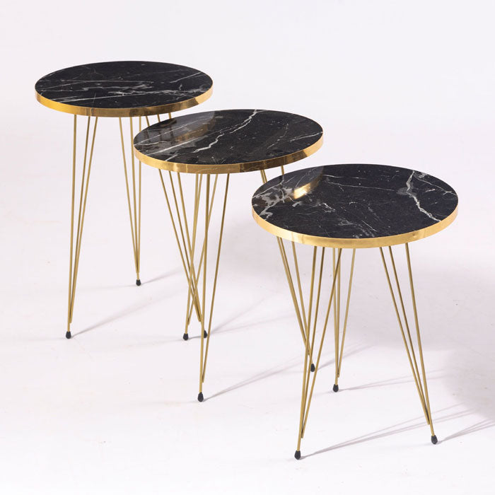 Wooden Round Coffee Table – Marble Style, Sturdy & Easy to Assemble