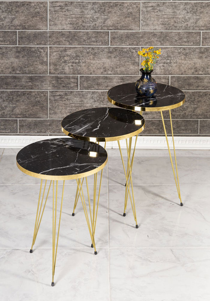 Wooden Round Coffee Table – Marble Style, Sturdy & Easy to Assemble