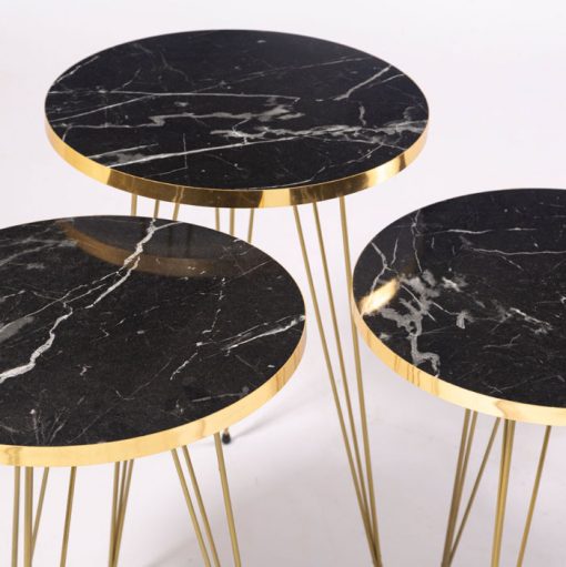 Wooden Round Coffee Table – Marble Style, Sturdy & Easy to Assemble