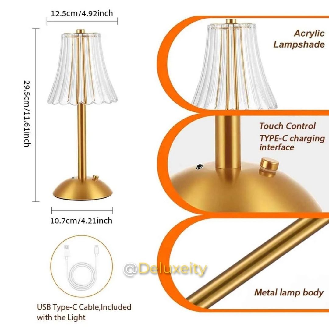 Touch Control Crystal Table Lamp – USB Rechargeable, Elegant & Dimmable Light