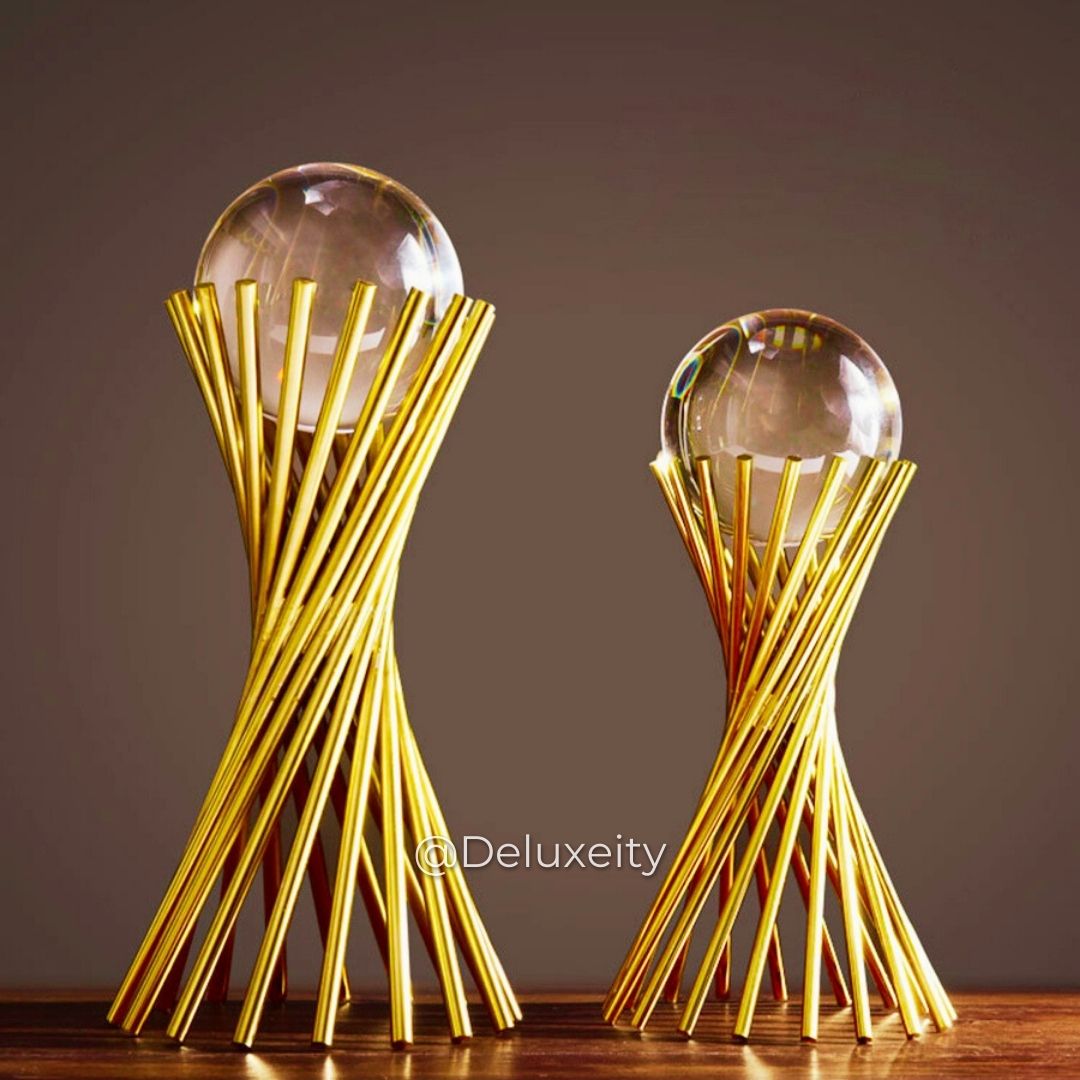 Modern Arts Crystal Nest Tower – Clear Crystal Ball with Gilded Metal Stand for Home & Office Decor