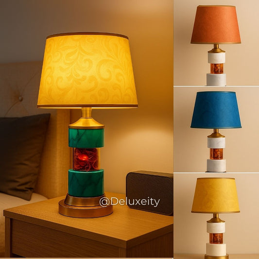 Deluxeity Marble & Floral Accent Table Lamp – Elegant Bedside Lighting for Bedroom & Living Room