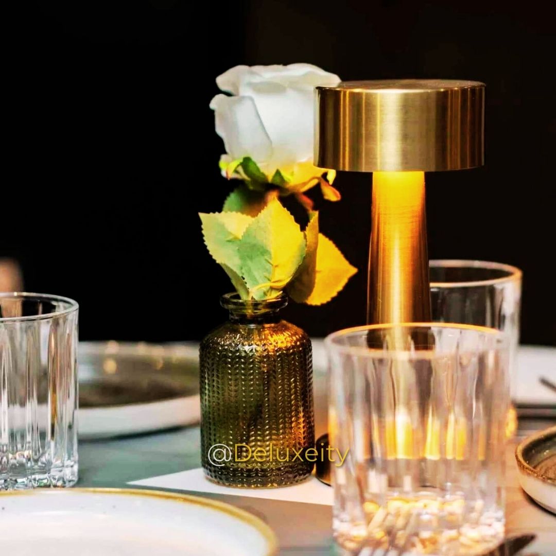 Golden Rechargeable LED Table Lamp – 3 Color Modes, Touch Control, Portable & Modern Design