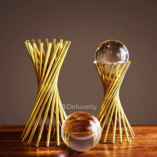 Modern Arts Crystal Nest Tower – Clear Crystal Ball with Gilded Metal Stand for Home & Office Decor