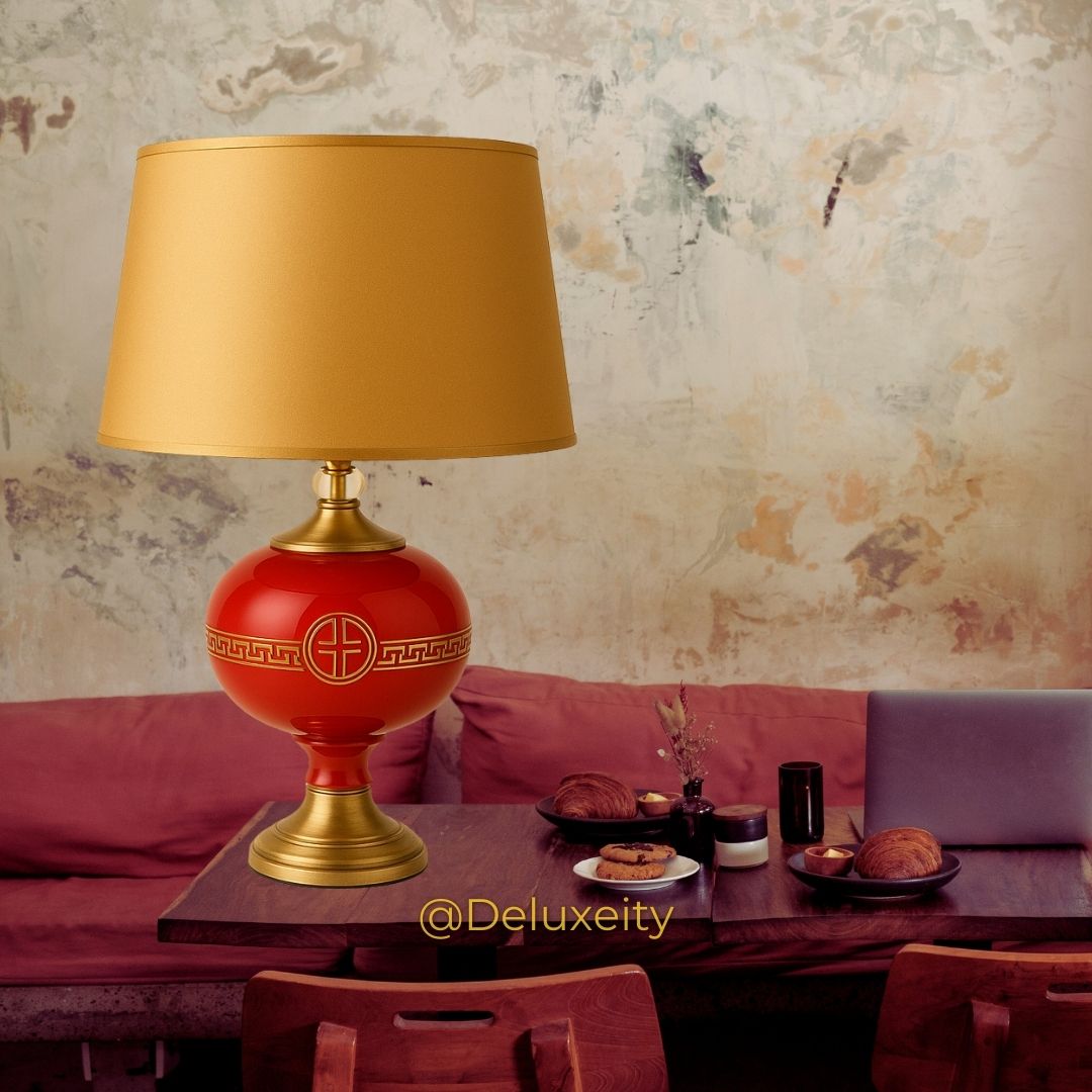 Luxury Red & Gold Table Lamp – Elegant Decorative Lighting for Home & Office