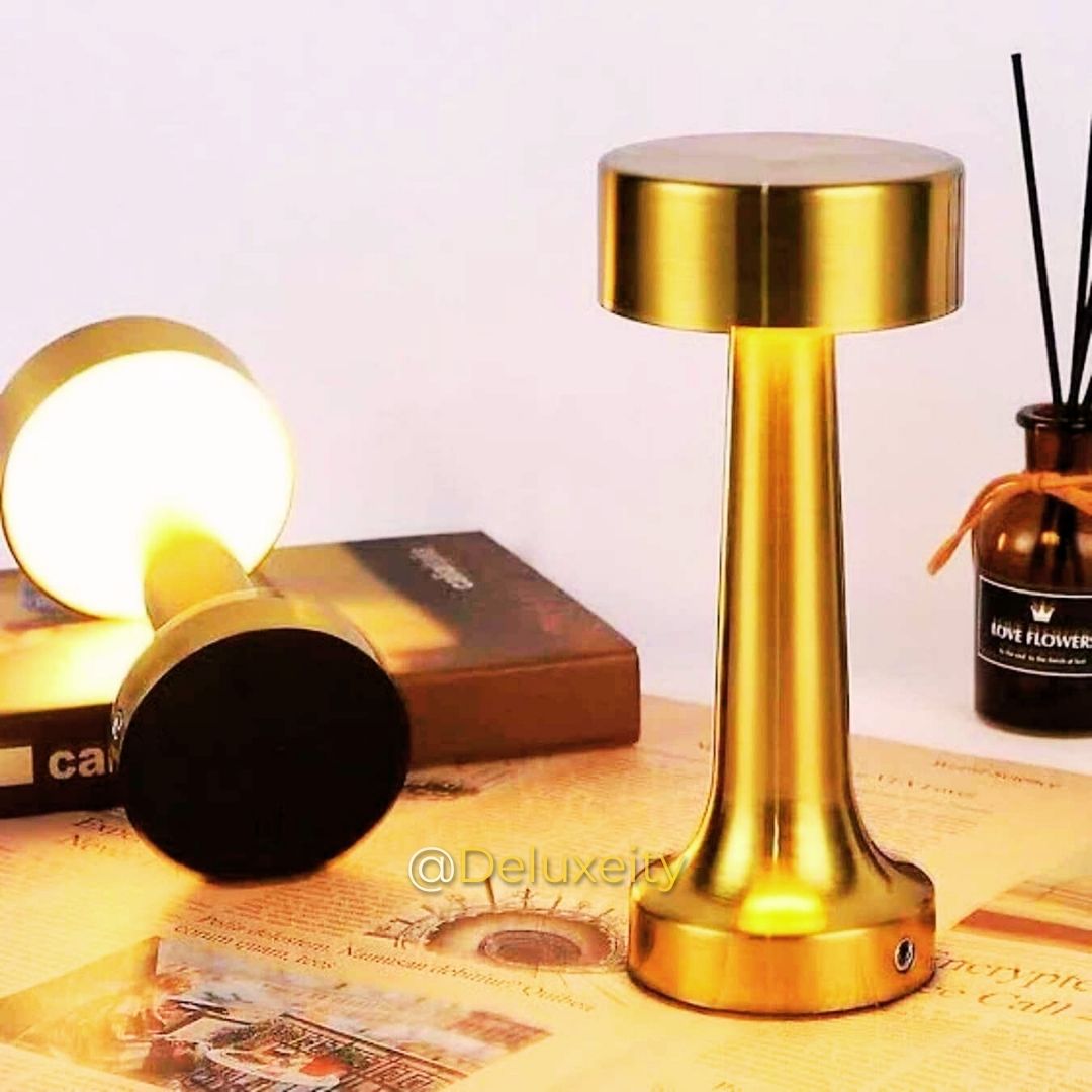 Golden Rechargeable LED Table Lamp – 3 Color Modes, Touch Control, Portable & Modern Design