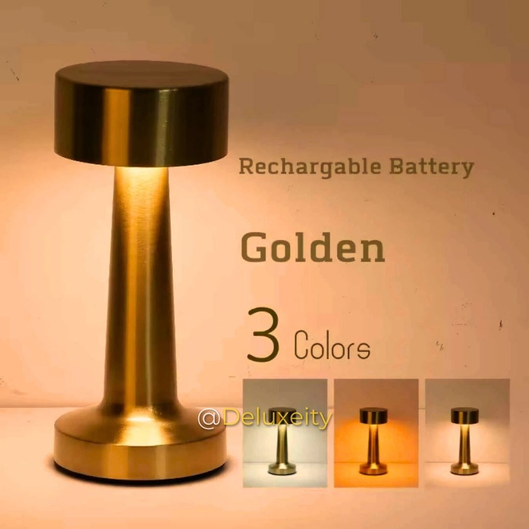 Golden Rechargeable LED Table Lamp – 3 Color Modes, Touch Control, Portable & Modern Design