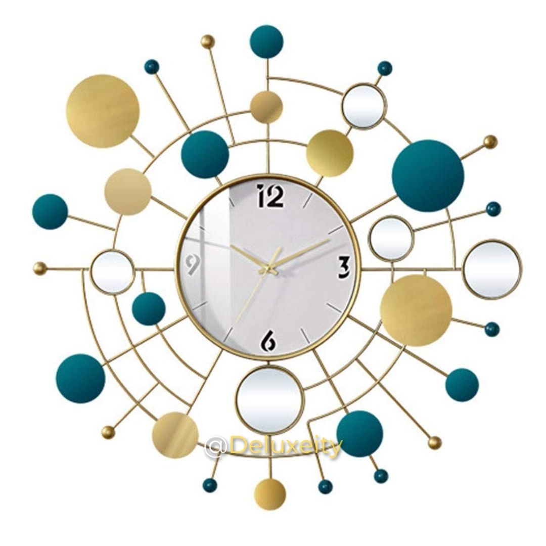 Modern Artistic Wall Clock – Luxury Metal Design with Geometric Mirror Accents