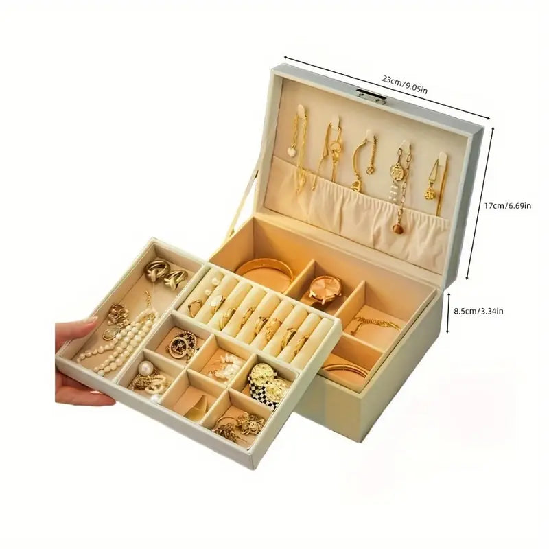 Layers Elegant Faux Leather Jewelry Box with Lock – Large Capacity Organizer with Removable Trays & Soft Drawers