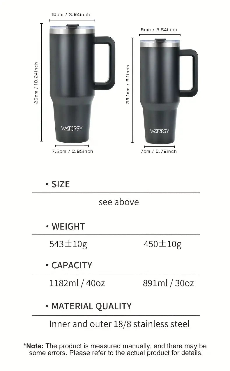 WATERSY Leakproof Insulated Tumbler – With Handle, Straw, & 2-in-1 Lid | Stainless Steel Travel Mug