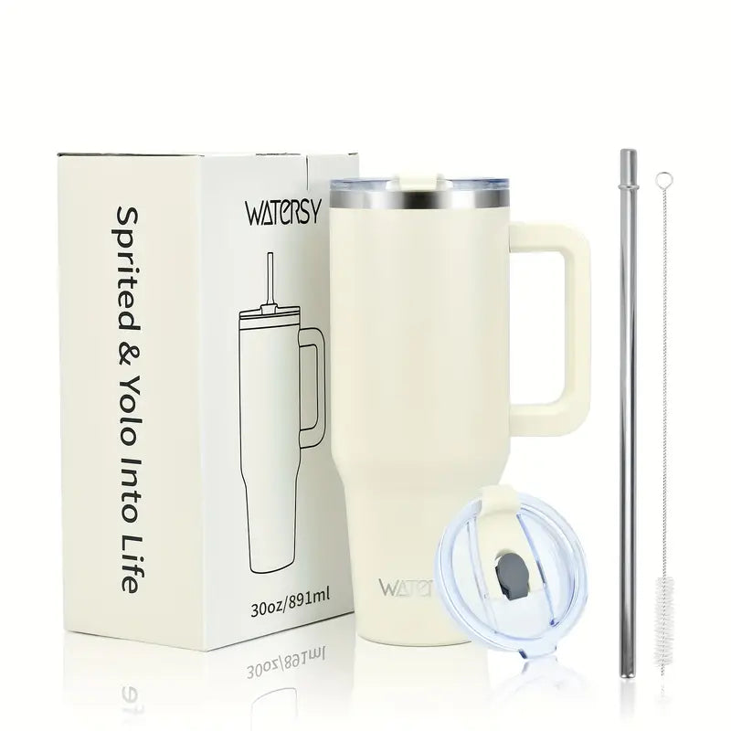 WATERSY Leakproof Insulated Tumbler – With Handle, Straw, & 2-in-1 Lid | Stainless Steel Travel Mug