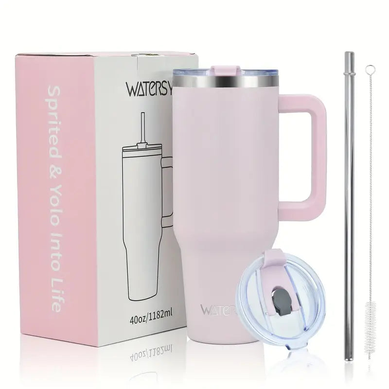 WATERSY Leakproof Insulated Tumbler – With Handle, Straw, & 2-in-1 Lid | Stainless Steel Travel Mug
